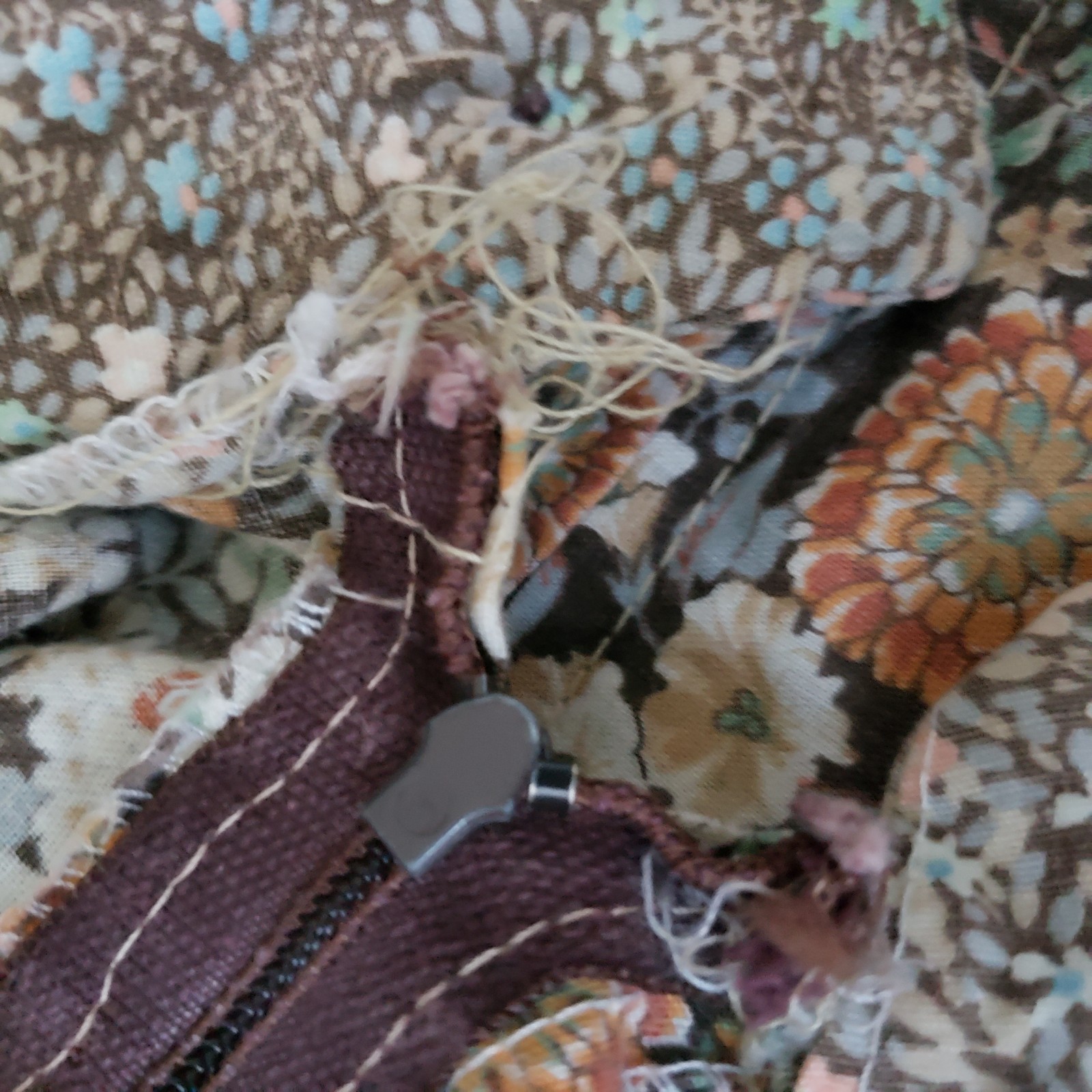 VTG 70s Brown Floral Hippie Skirt Sz S/M? Earth Tones Festival Prairie 26″W