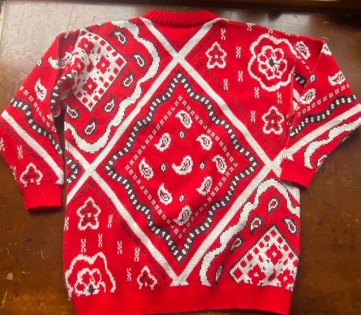 Traffic Jam Vintage Sweater Bandana Red Western Size M? Acrylic USA