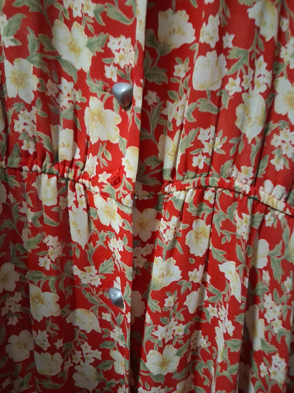 Vtg Warren Saks Fifth Ave Long Dress 10 Floral Buttons Relaxed A-line Short Sl.