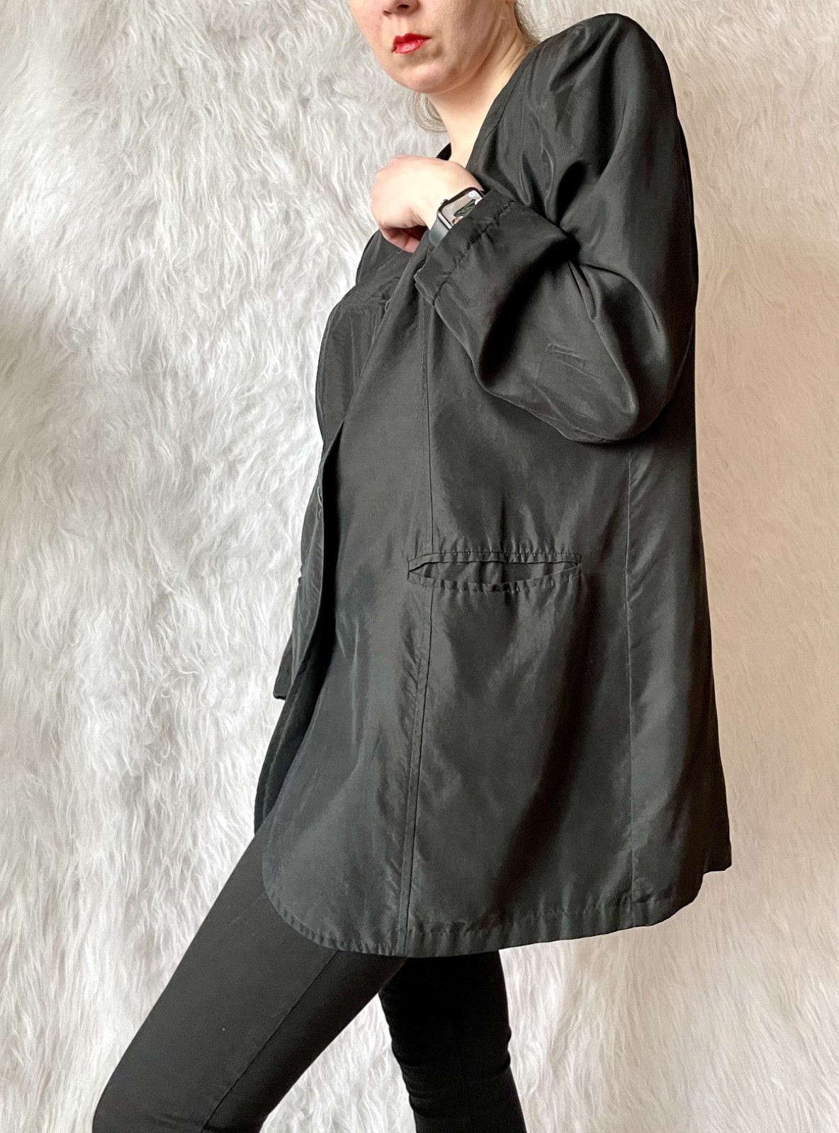 Vtg 80s Jacket 100% Silk Black Jacket Bold Shoulders European Fashion Minimalism