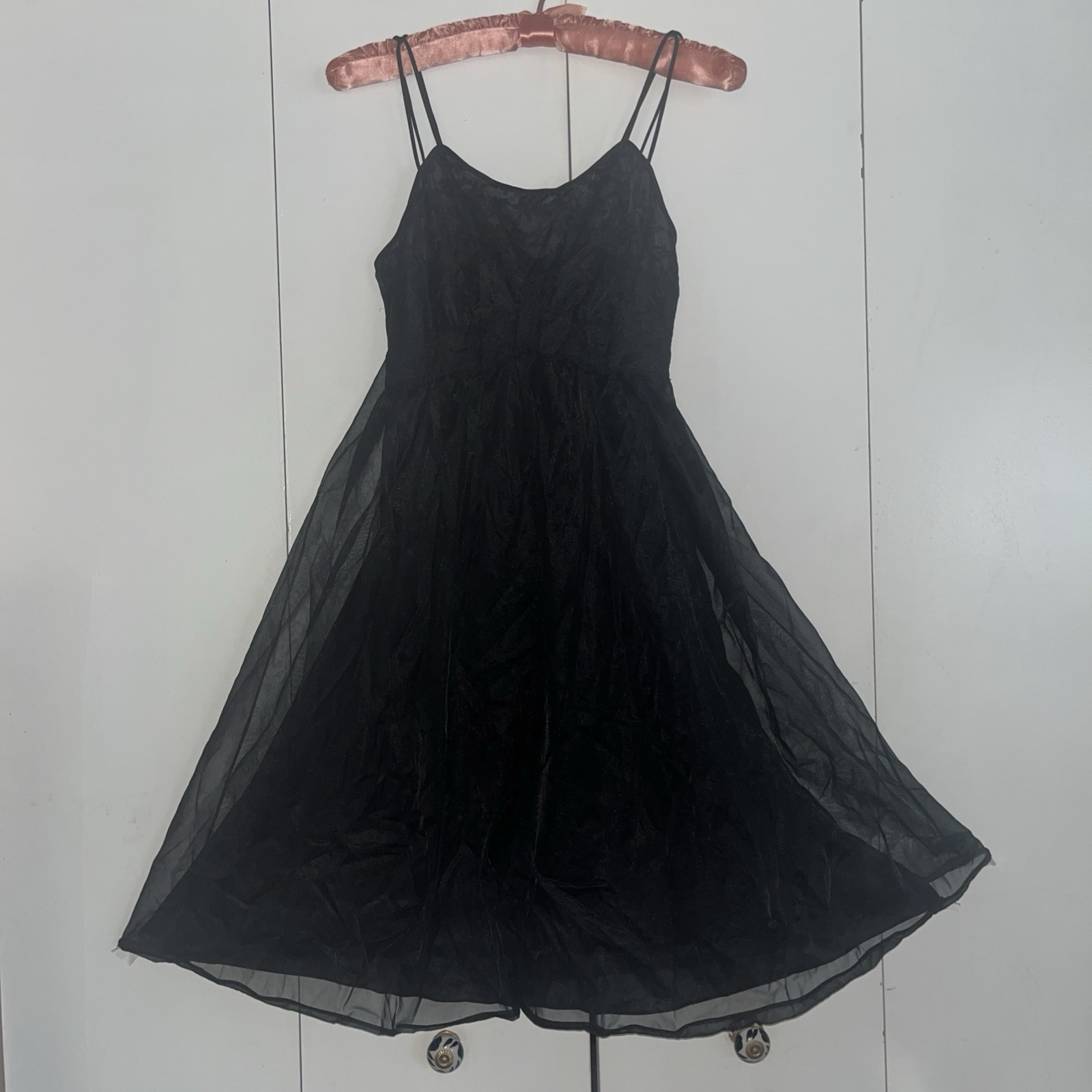Vintage Vanity Fair Black Chiffon Nightgown Size 30 XS Extra Small Sleeveless