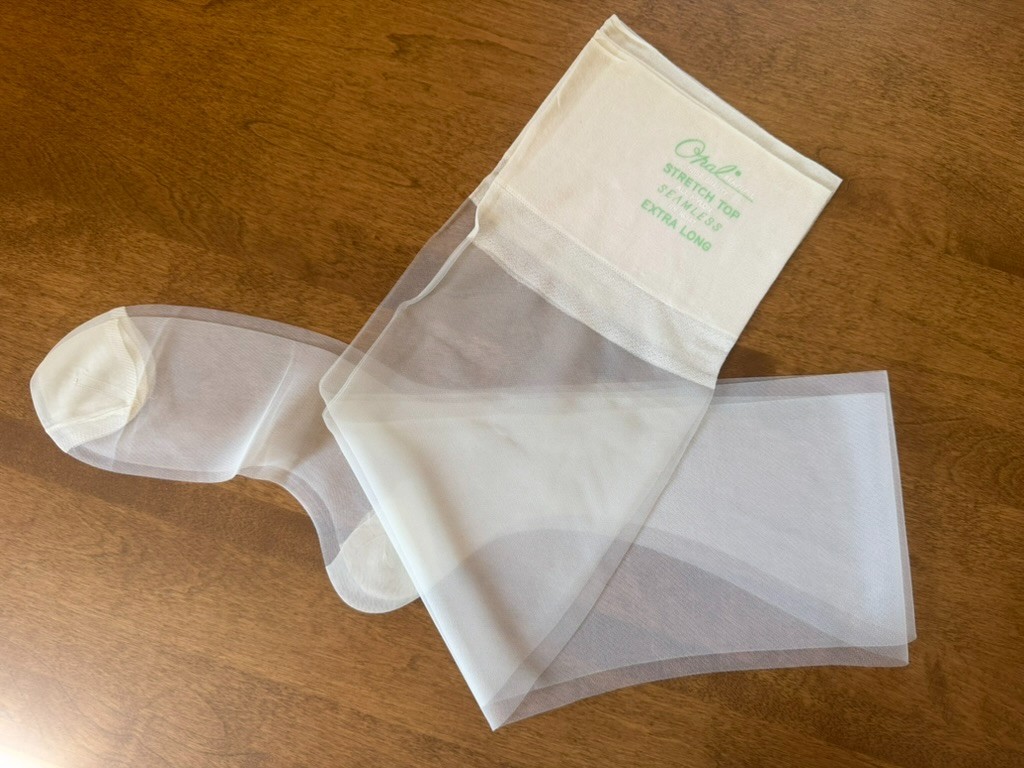 Vintage Opal Off White/Ivory Nylon Mesh Stockings Size 12 Extra Long NOS (#3)