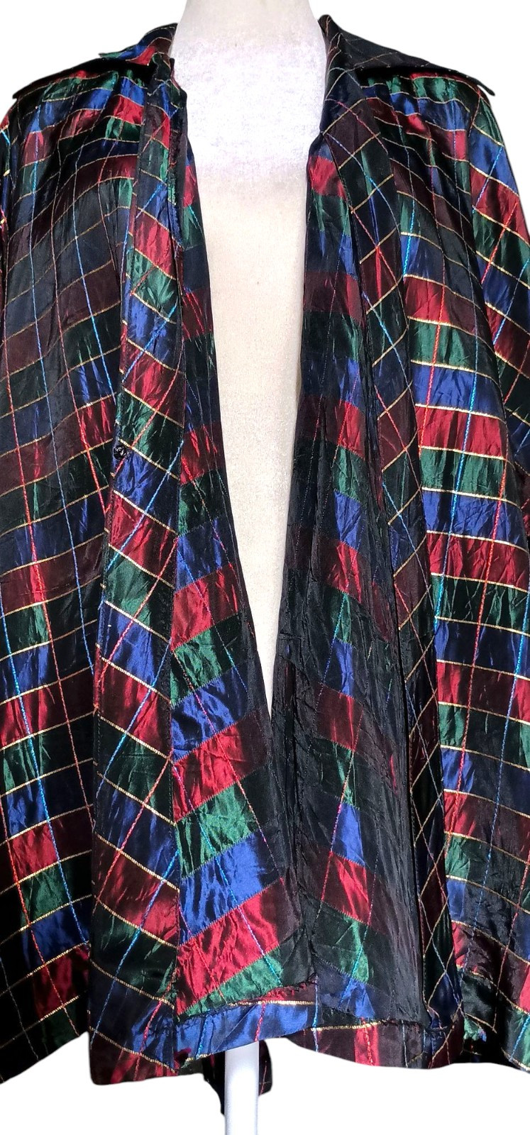 VTG 50s Taffetta Swing Coat In Jewel Tones w/ Lovely Pointy Collar by Kamor Sz S