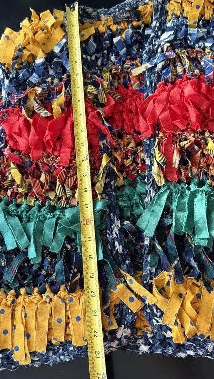 Vtg Vest Medium Estelle Gracer Hippie Rag Rug Artisan Crafted Festival Boho 1989
