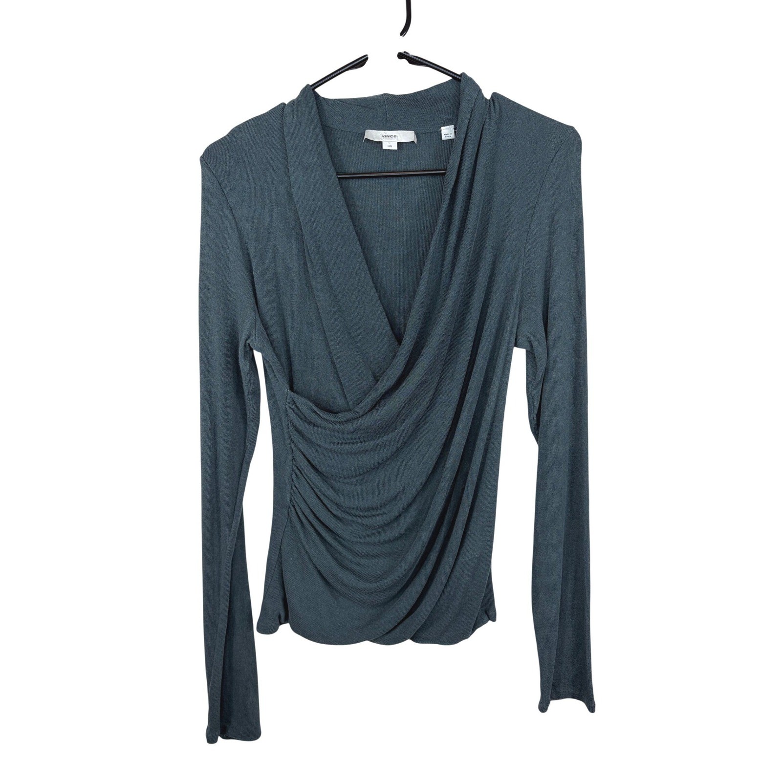 Vince Fixed Wrap Azurine Top Long Sleeve Green Women’s Size Large Boho Casual
