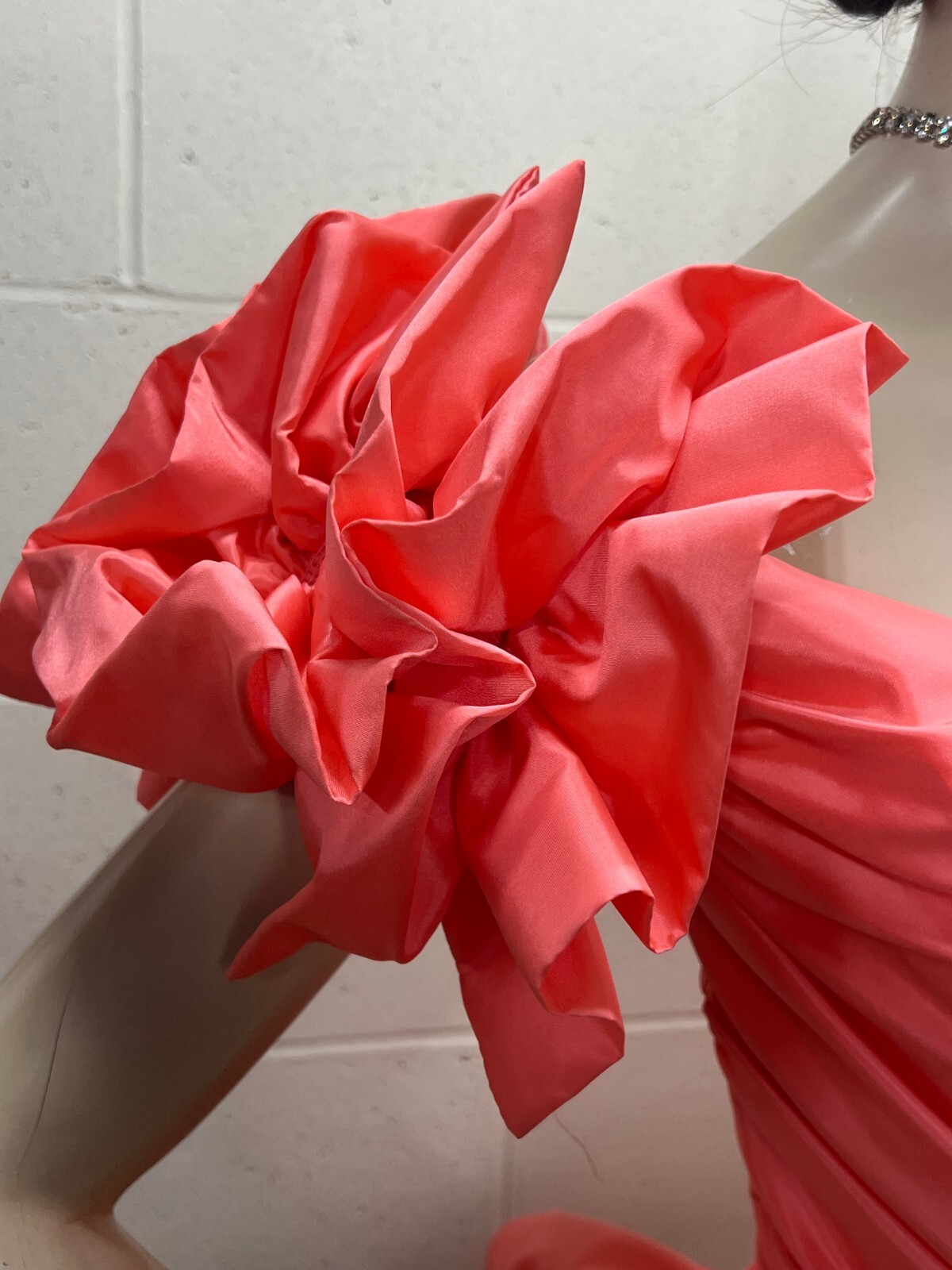 Vtg 80s Sz 4 Coral Party/Prom Mini Dress Karen Lucas Niki USA Big Bow Peplum