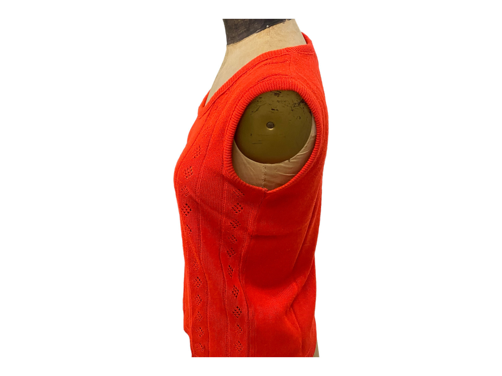 VTG 70s Sydney Gould Red Wool Diamond Cut Out Pattern Sleeveless Sweater Top Med