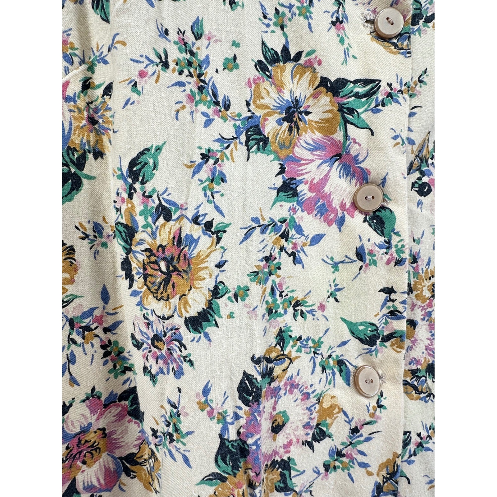 Vintage Floral Button Up Blouse Short Sleeve Beige Pink Cottagecore Top No Tag