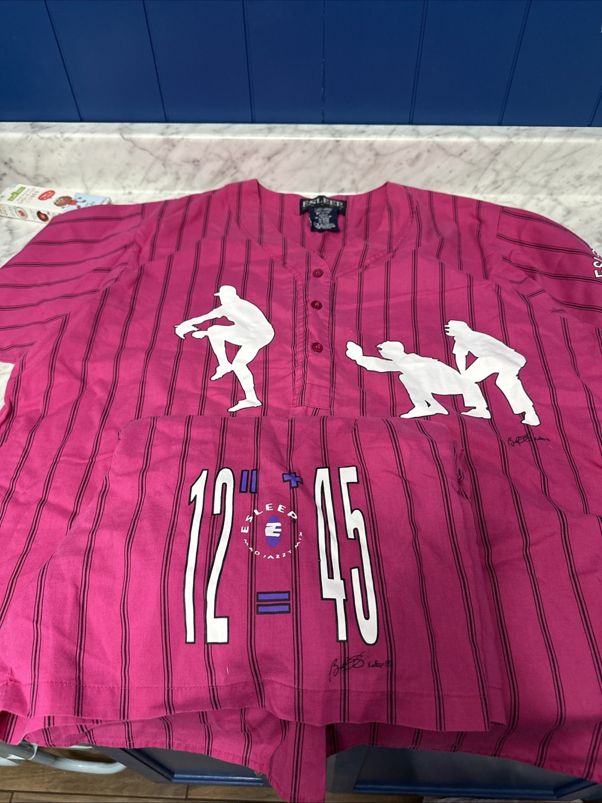 ESLEEP Boxer Pajamas VINTAGE 90s Baseball 12” = +45 Great Condition Large Pink