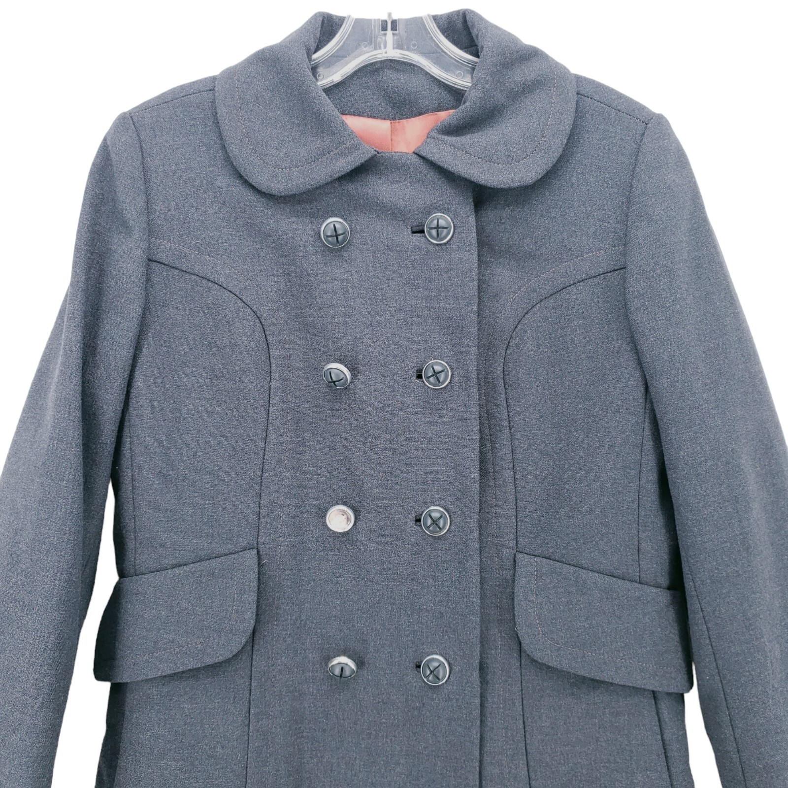 Vintage 100% Virgin Wool Coat Rochambeau Fabric Fitted Estimated Size S/M
