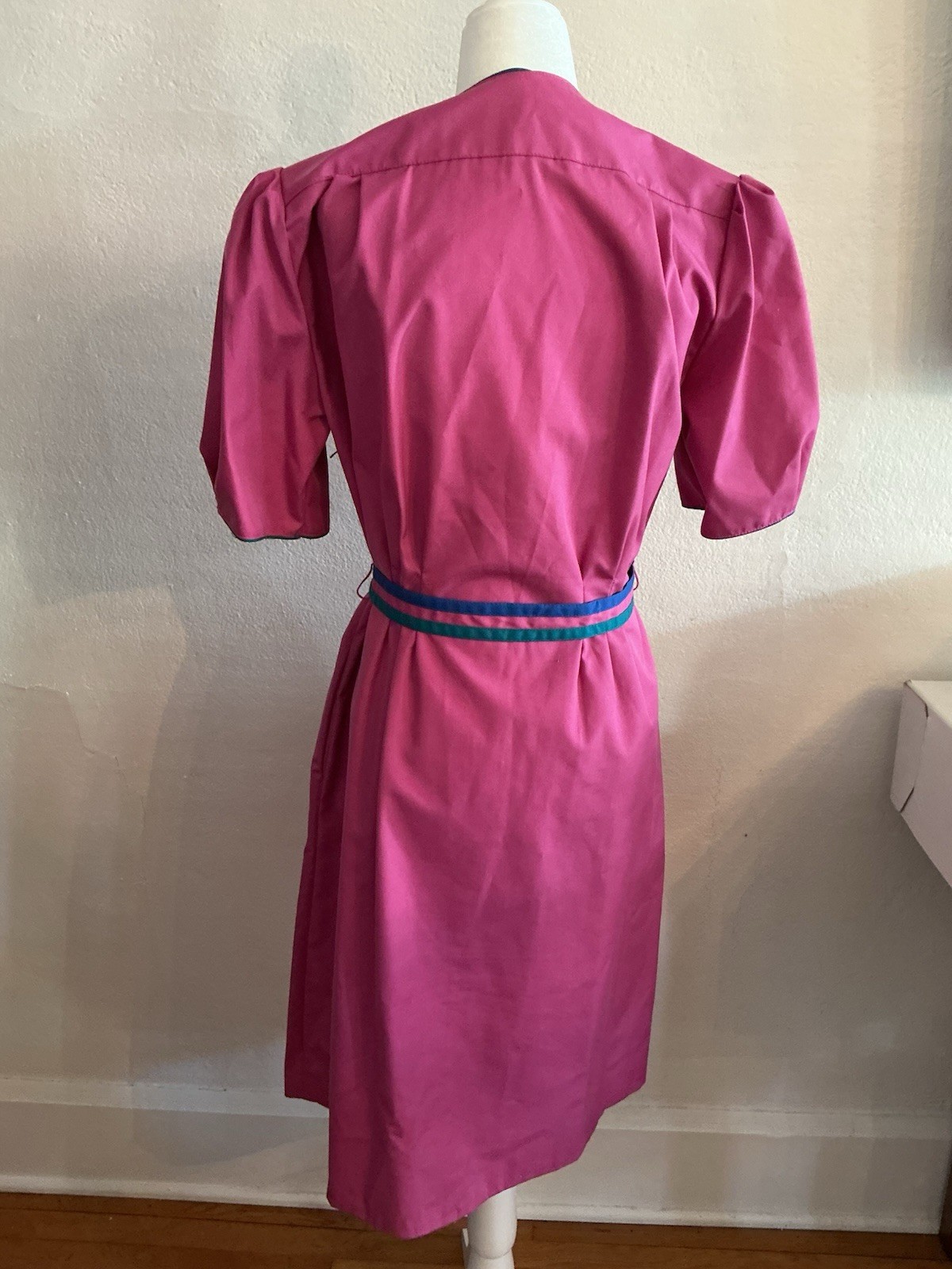 Vintage Day Dress Townhouse 80s Prep Pink Color-block Piping Whimsy 14 M L