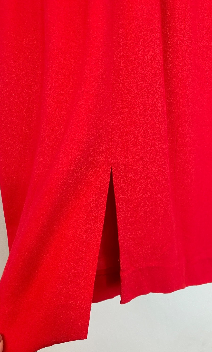 Vintage 1980s red midi dress M black velvet rayon wool long sleeve shift