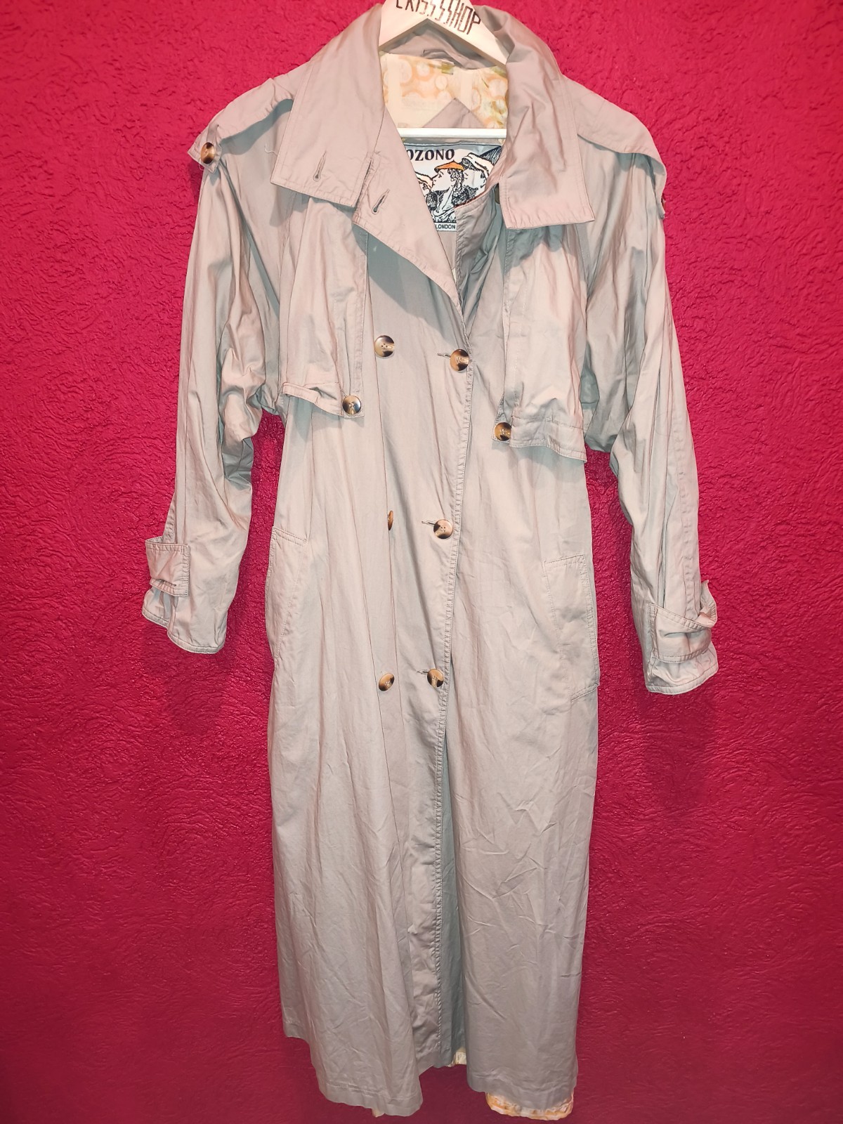 Vintage 80s/90s OZONO Beige Oversized Trench Coat | Double-Breasted Long Duster