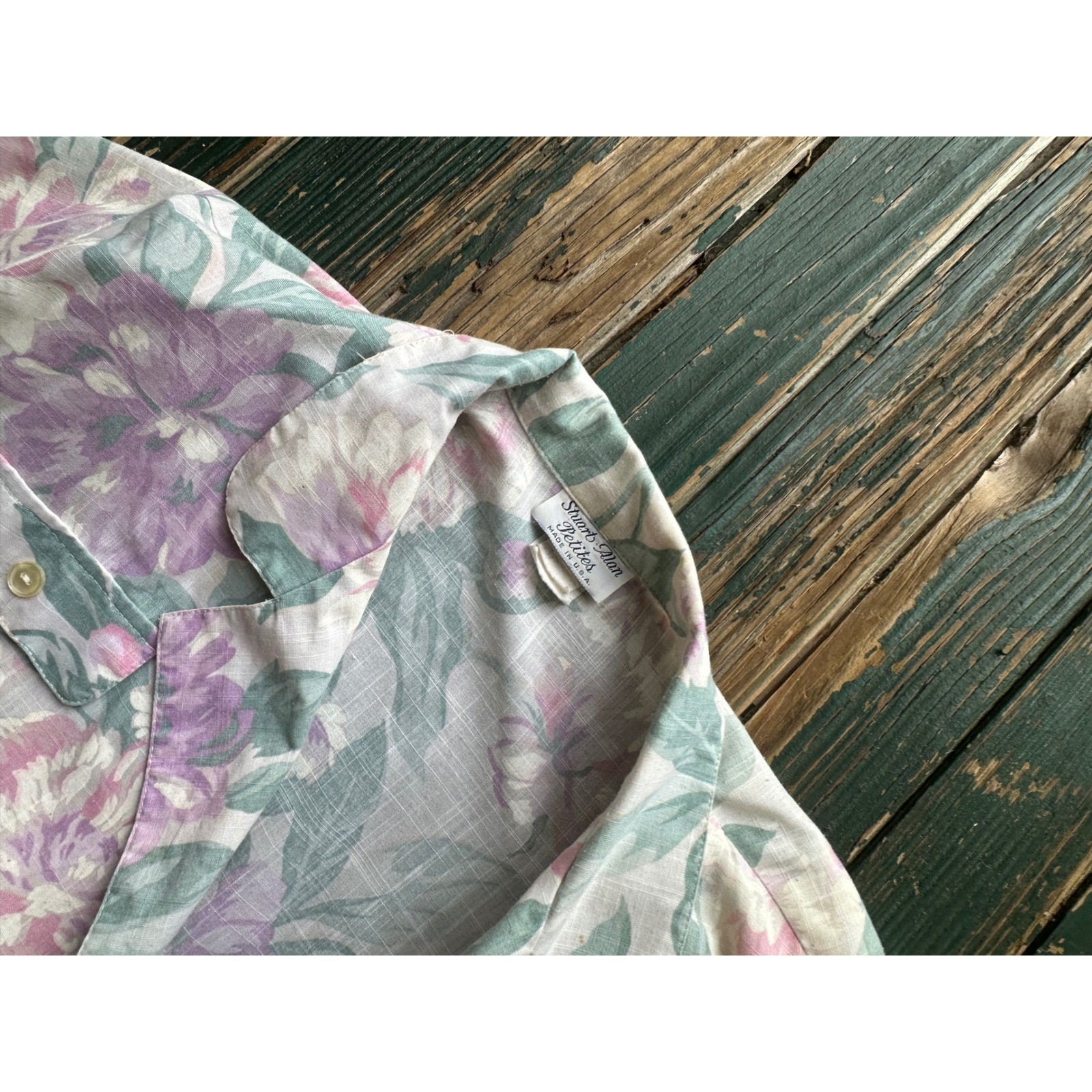 Stuart Alan Petites Vintage Floral Wrap Dress Pastel Purple Green Made in USA