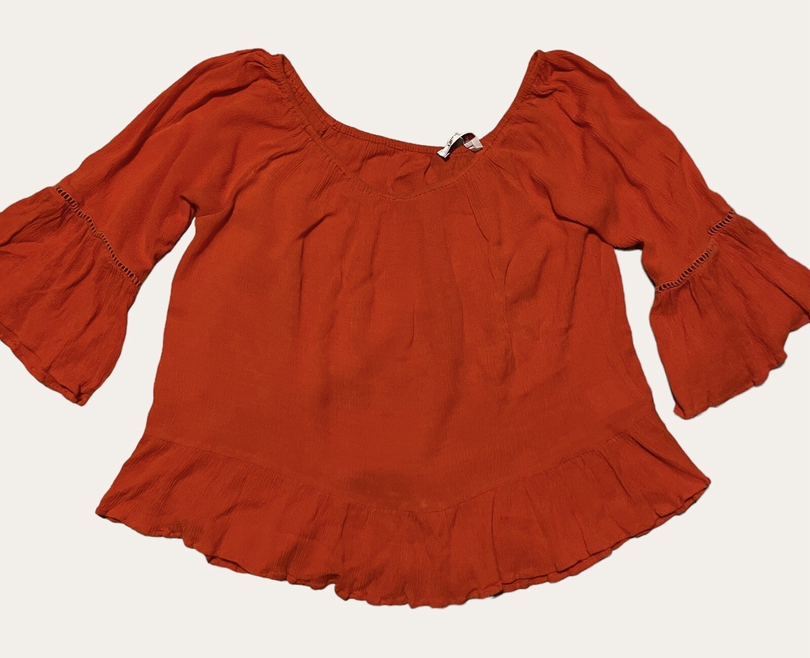 Vintage Blouse Gypsy Peasant Top Spanish Flamenco Boho Ruffle Off Shoulder Red M