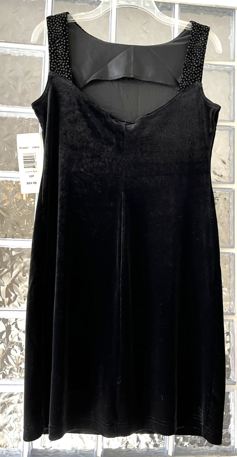ROBBIE BEE NWT $69 Black Velvet Rhinestones Sleeveless Dress Stretch Size 10P