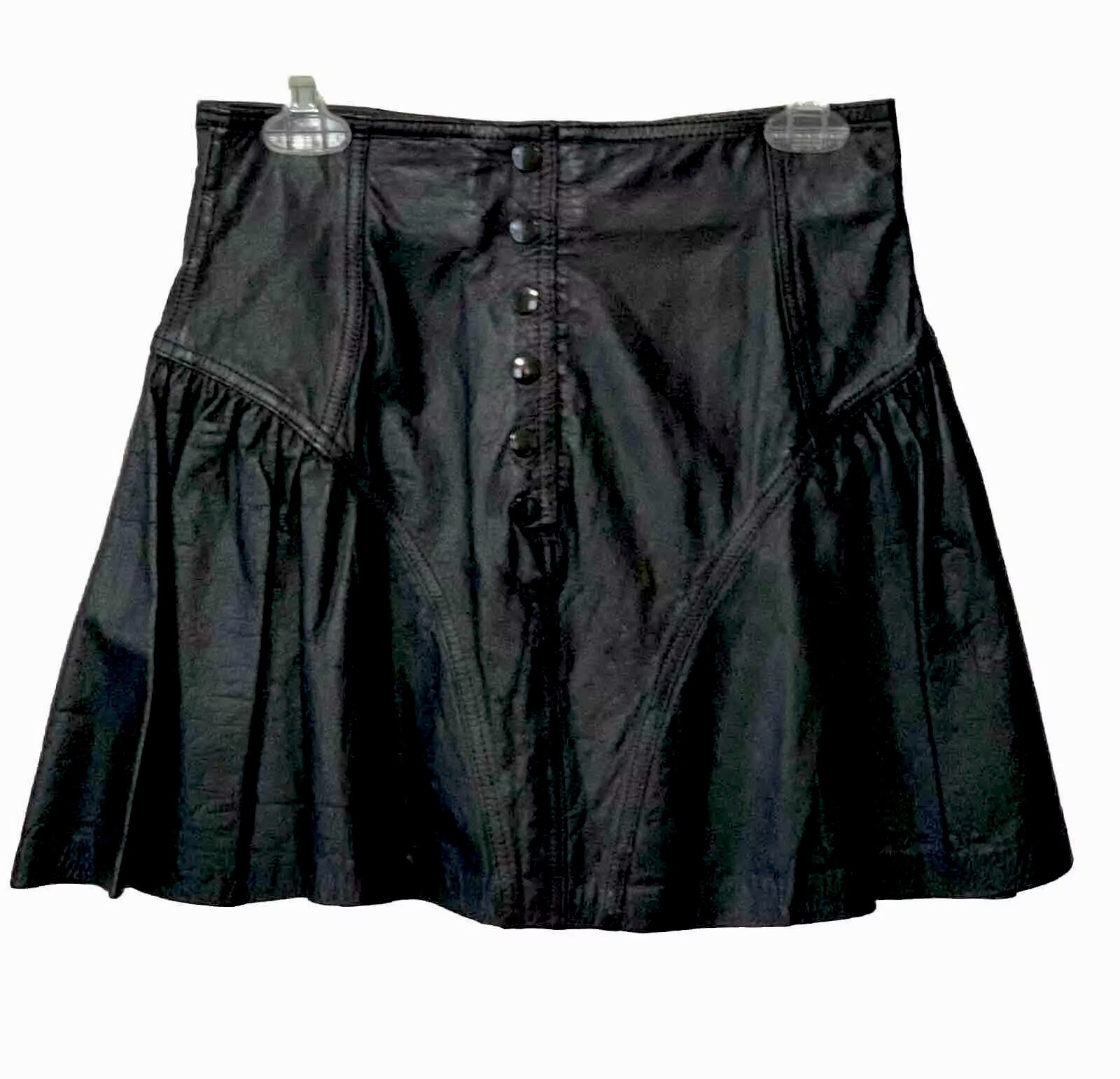 Vintage Chia Black Leather Pleated Mini Skirt With Lining Size 12