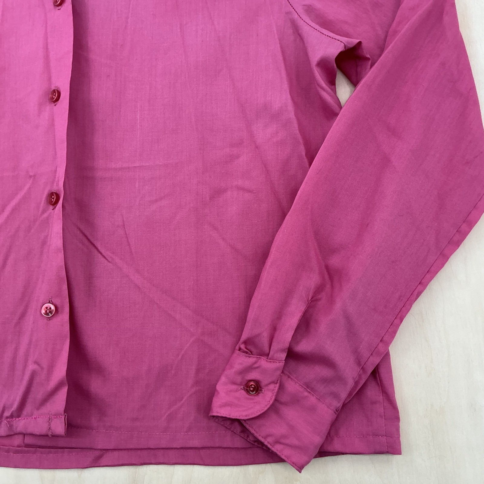 Sears Blouse Womens L Magenta Pink Camp Collar Button Down Vintage 70s Retro
