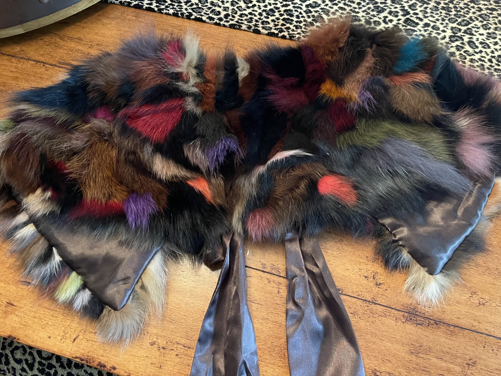 RABBIT FUR CAPELET SHAWL PASHMINA CAPE COLLAR WRAP SHOULDER SCARF OSFA MULTI VTG