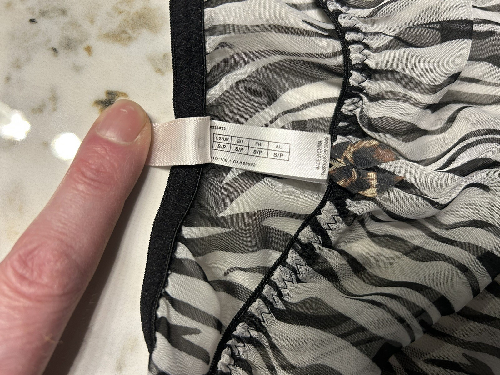 BLUSH – 2-PIECE LINGERIE – sheer w/lace White & Black Zebra small/med: burlesque
