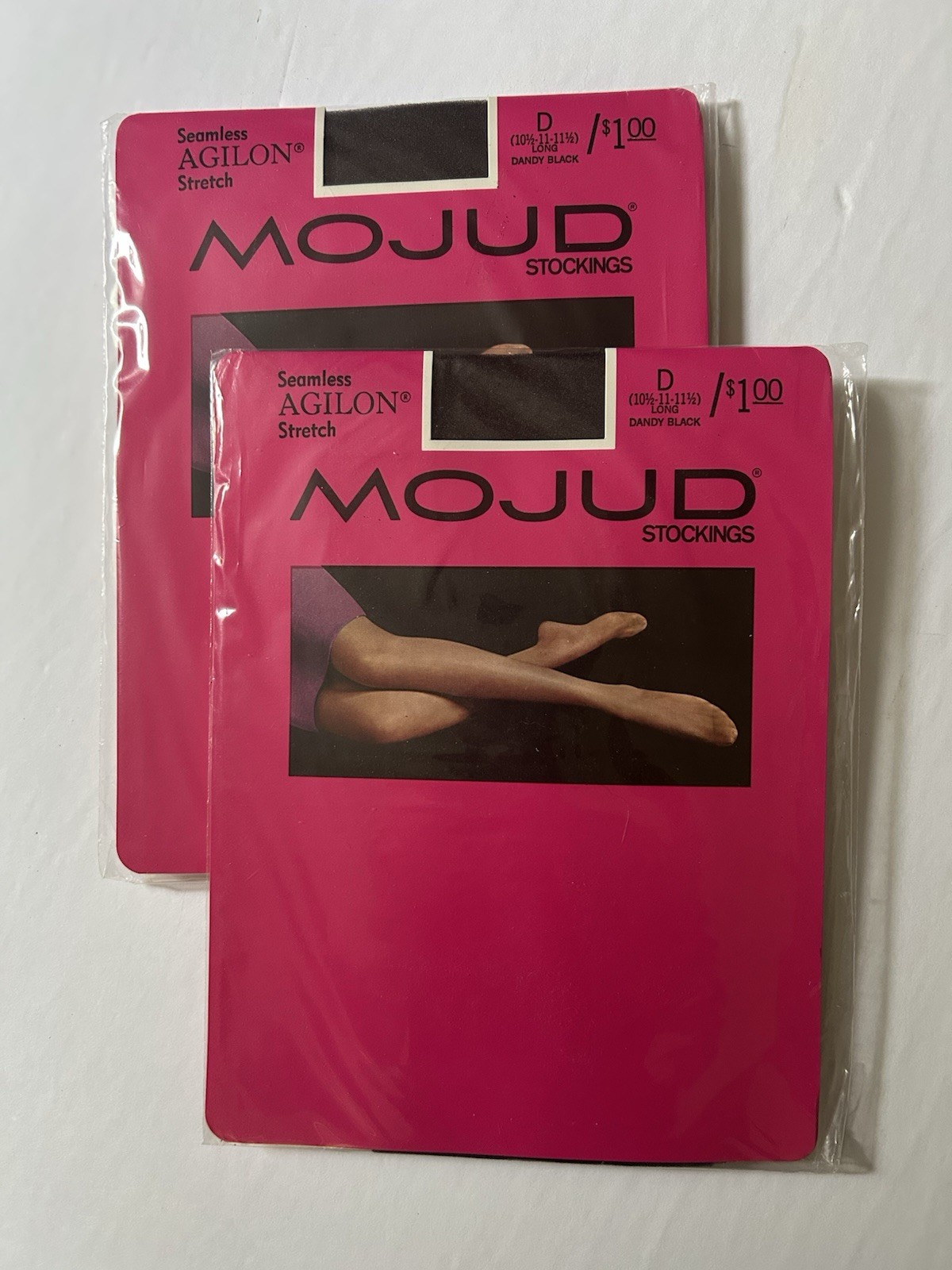 2 Pairs Vtg Mojud Seamless Agilon Stretch Nylon Stockings Dandy Black Sz D Long