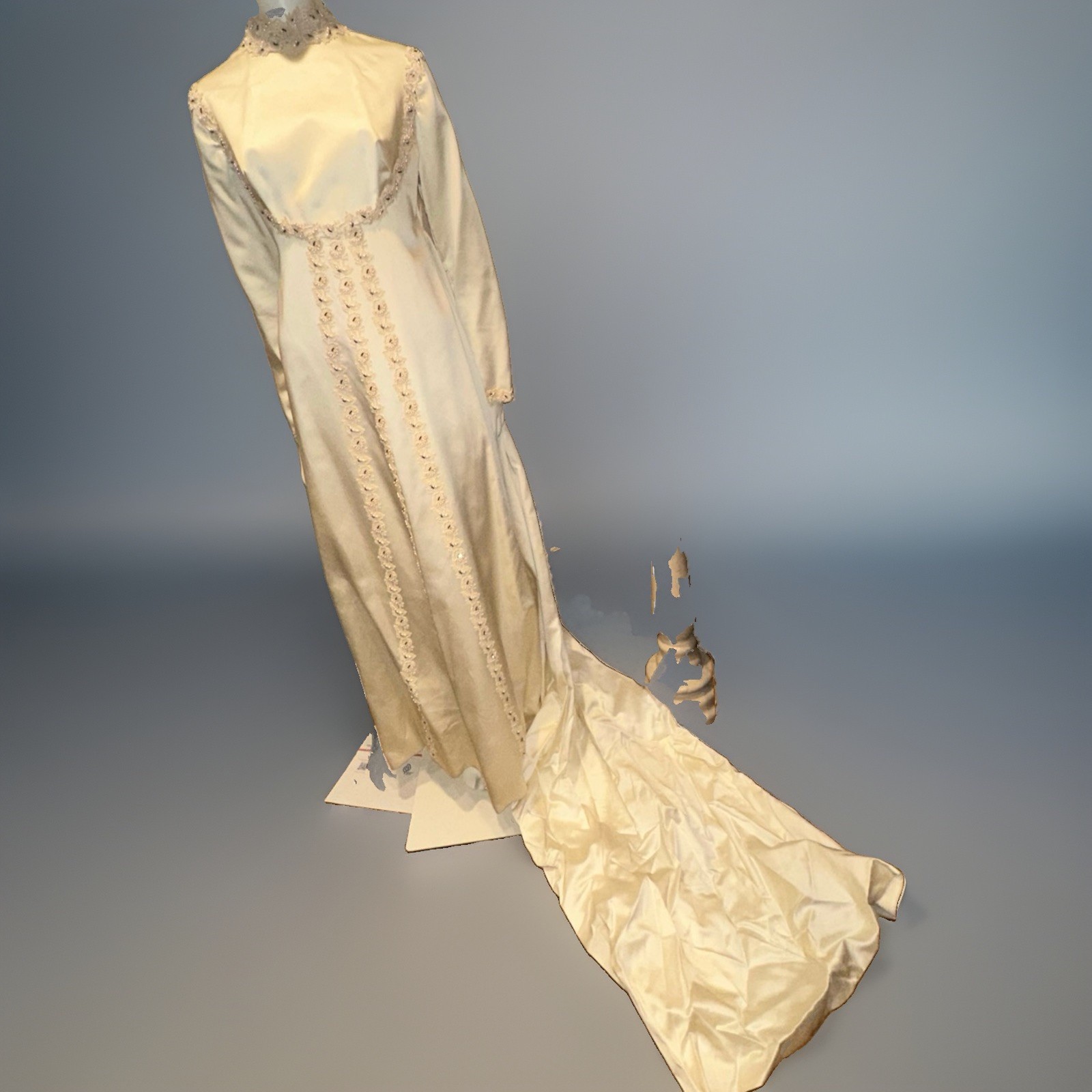1970’s Pearls-Lace-Satin Bohemian Wedding Gown Angelair By Monika Sz 12 See Meas