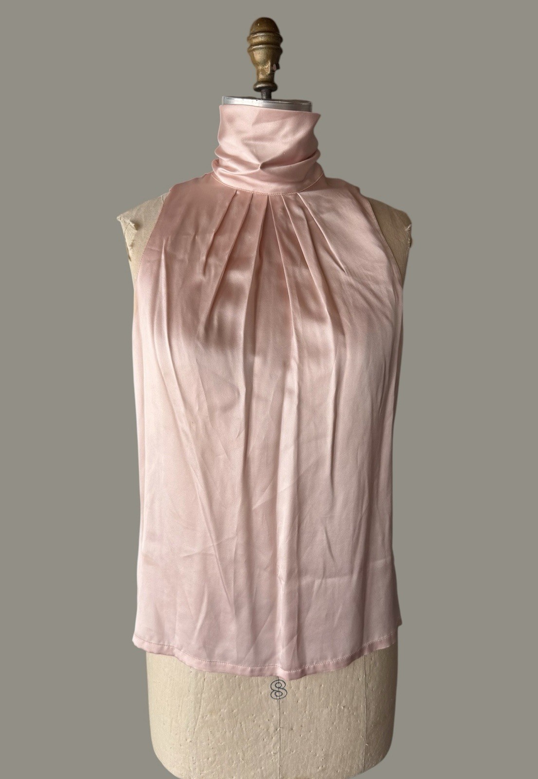 Vtg 80s Blush Pink 100% Silk Halter Blouse Sleeveless Turtleneck I MAGNIN Sz M