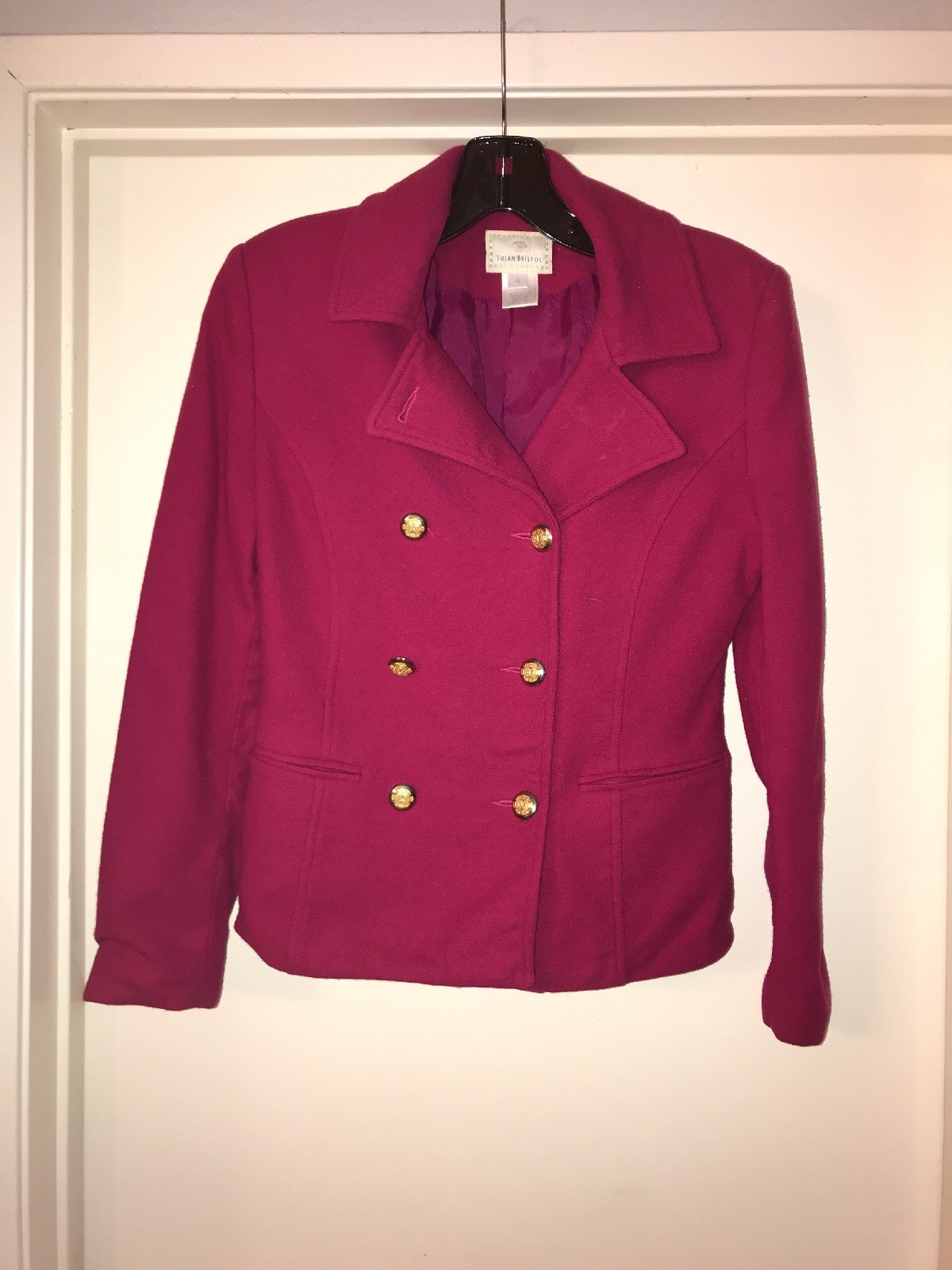 Vintage Susan Bristol Womens Lambswool Pink Blazer Jacket Size 4 Made In The USA