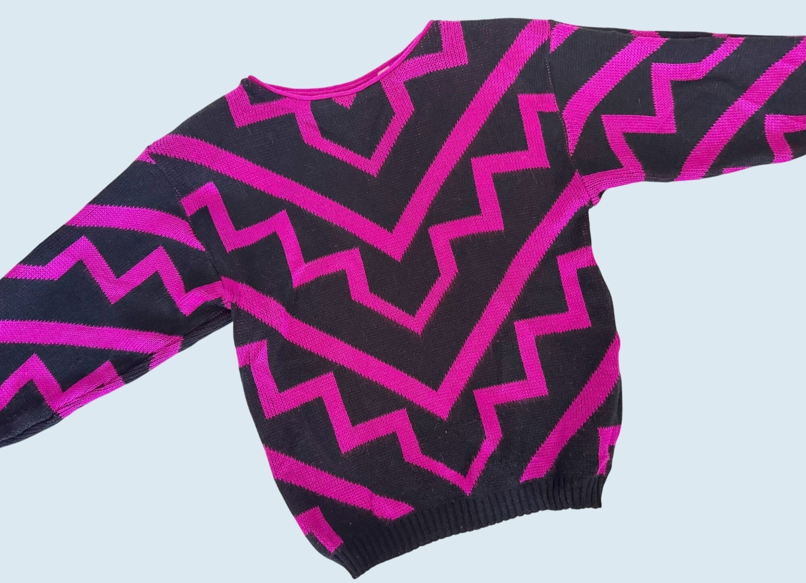 Vintage BRISTOL COURT Hot Pink & Black Geometric Sweater 1980s Sz S