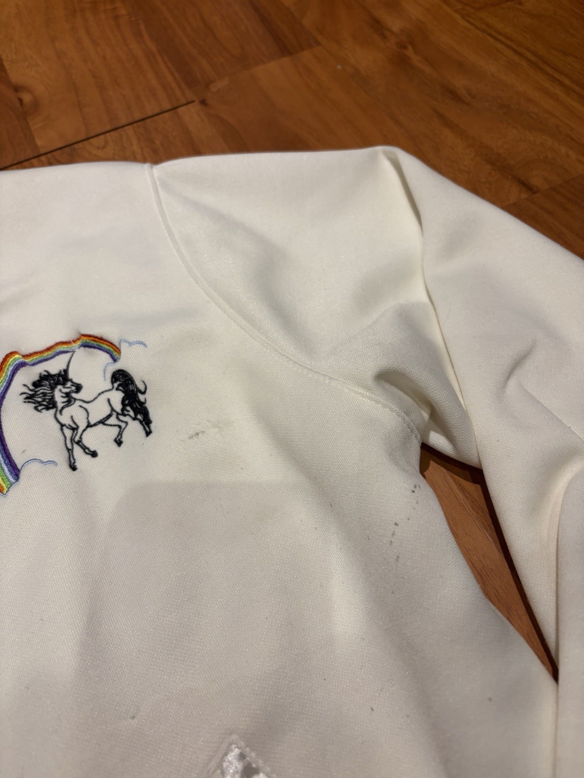 Vintage Steve & Barry’s Unicorn Bomber Jacket White Satin Track Varsity Y2K 00s