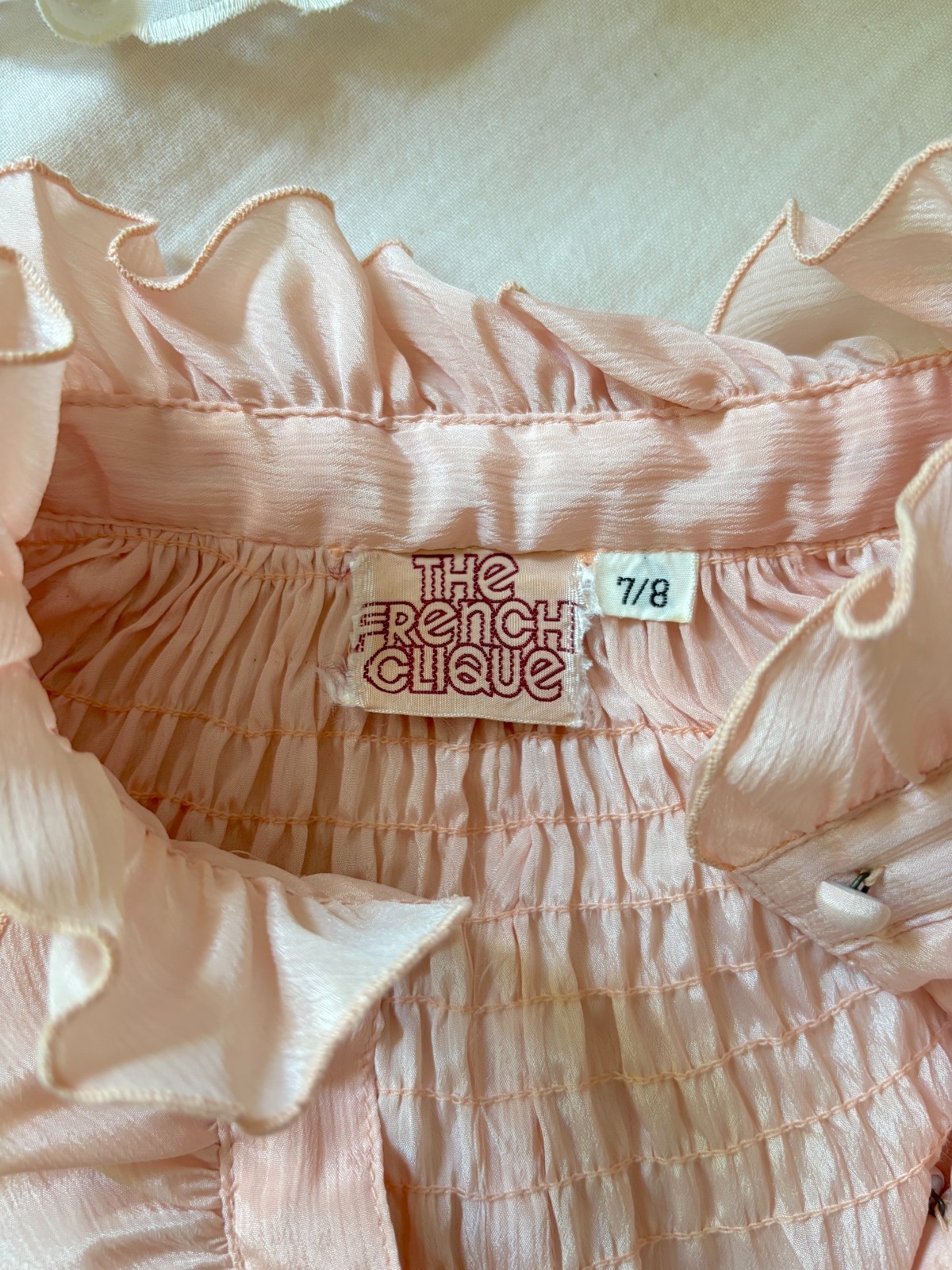 Vintage 70s The French Clique Pink Ruffle Smocked Button Down Blouse: Coquette