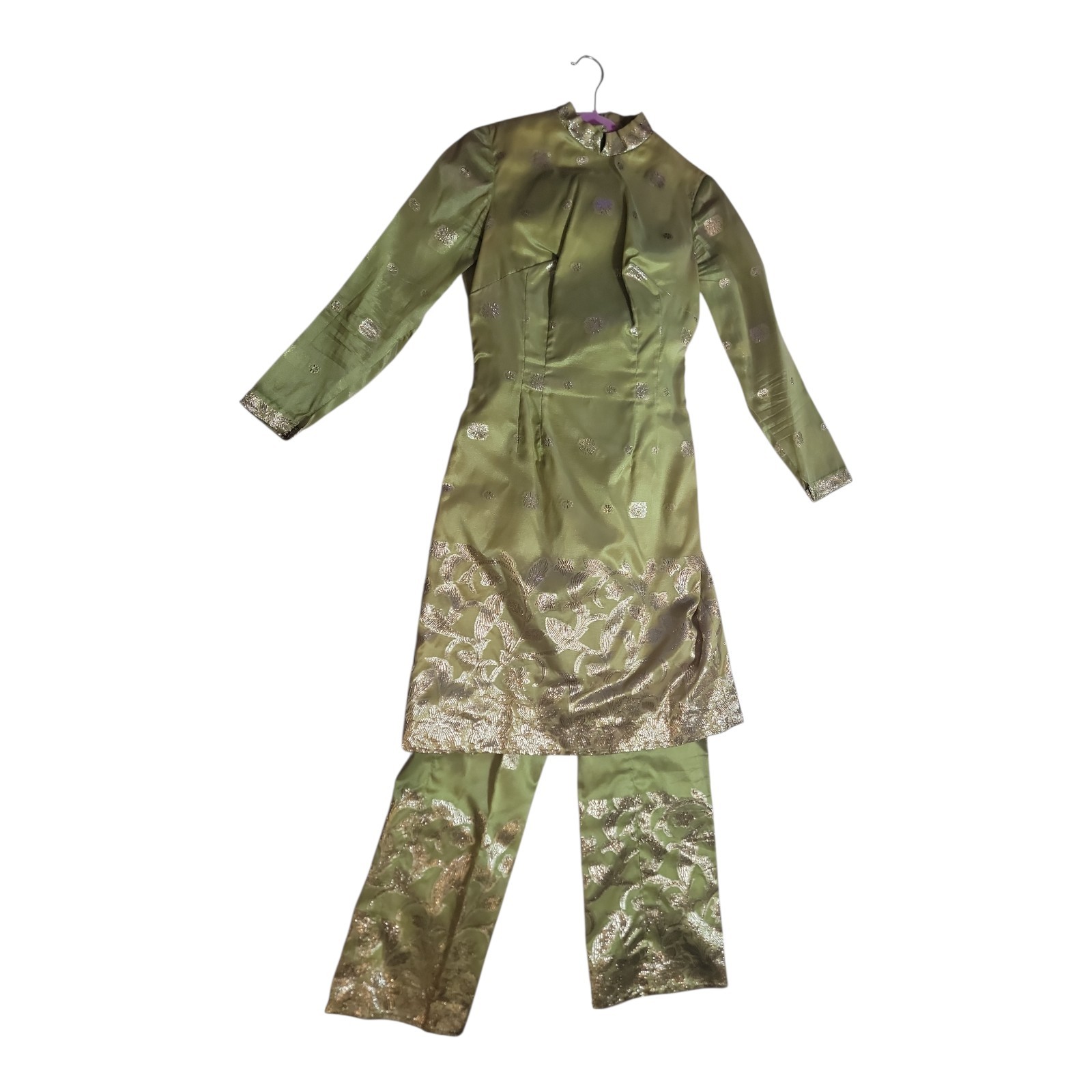 Vintage Lilli Diamond Pants & Dress Set Green & Gold Brocade