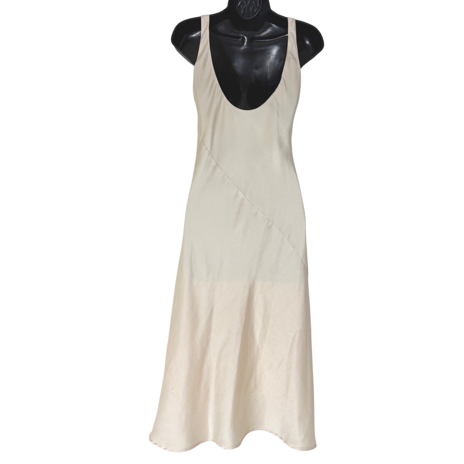 Line & Dot Cream Satin Bias Cut Midi Slip Dress