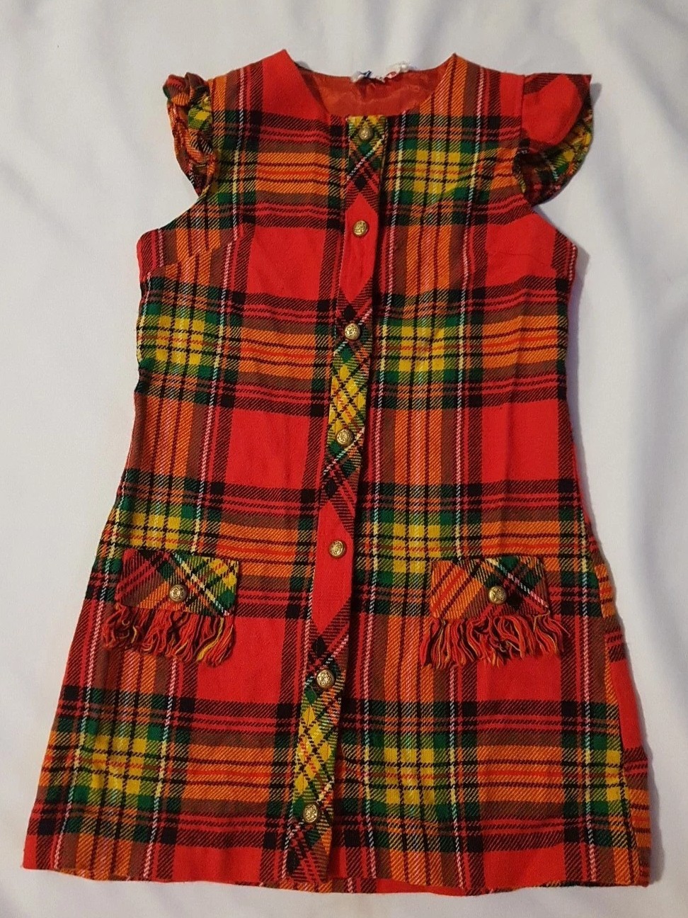 XS/S RUSS Vintage Schoolgirl babydoll romper dress w/ Faux pockets, 1960 USA