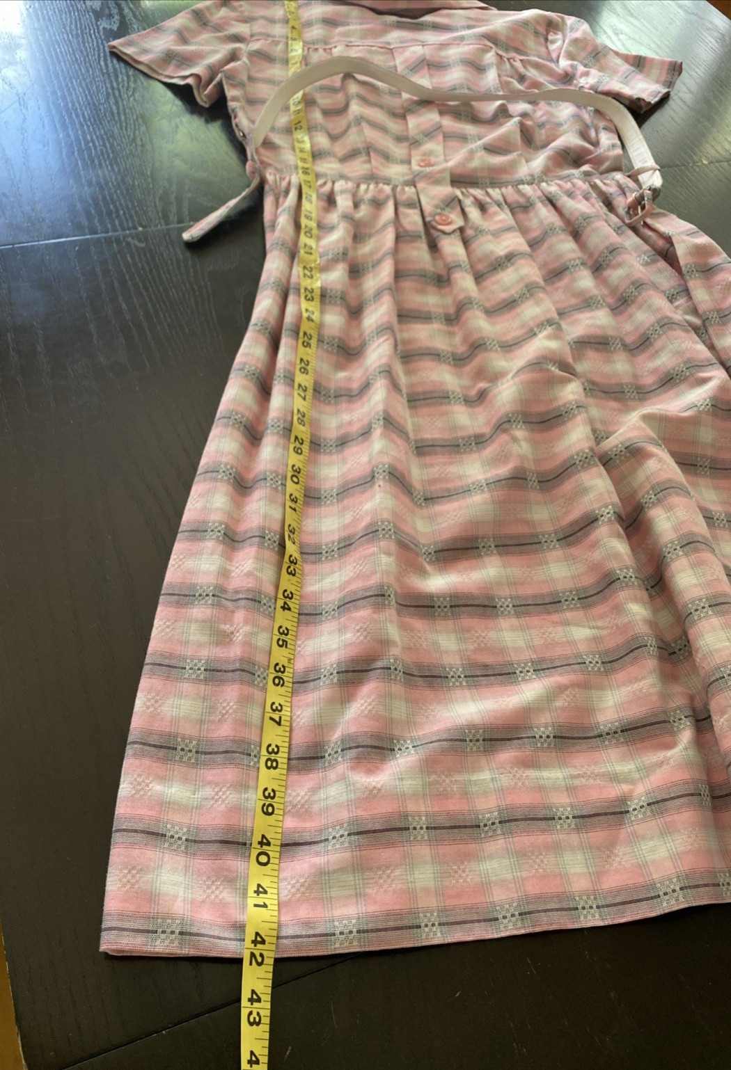 Vintage 1950s/1960s Plaid Cotton Shirt Dress With Pocket & Belt – Pink Grey