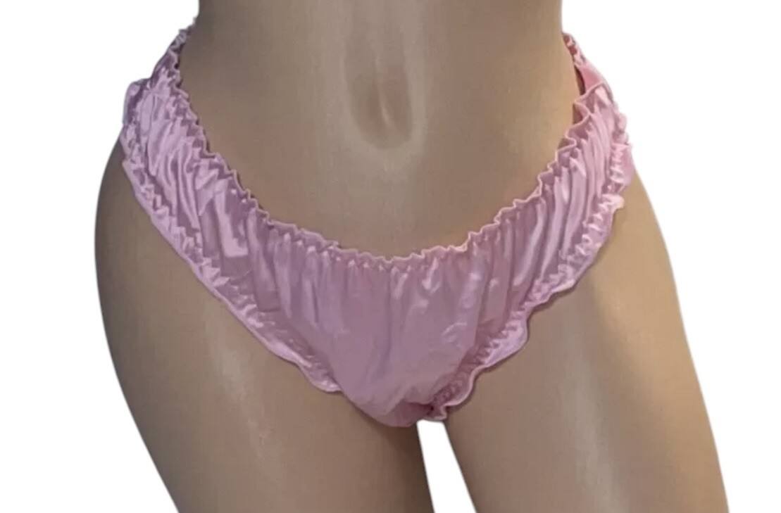 Lot of 2 Second Skin Satin Pink Shiny Glossy Thong Panties Womens L NOS