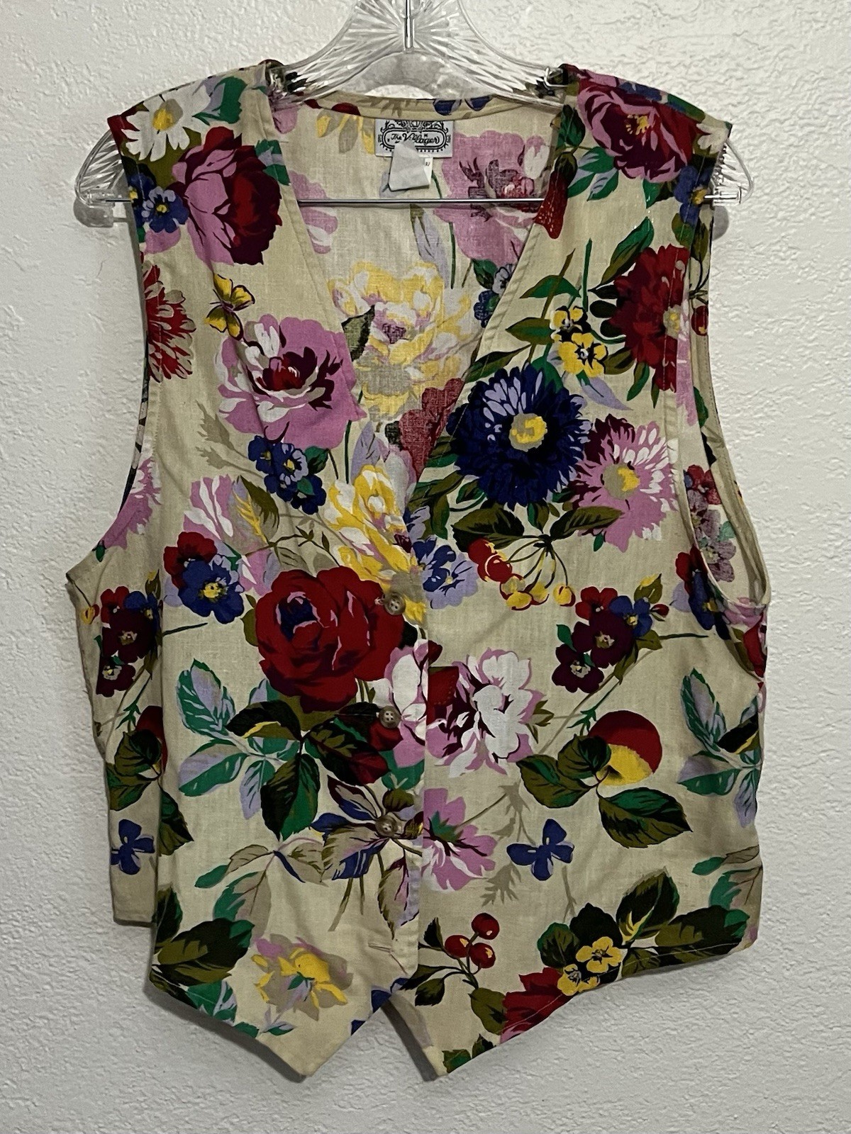 Vtg Villager Lrg Floral Cottagecore Granny core Lagenlook Country Garden Vest