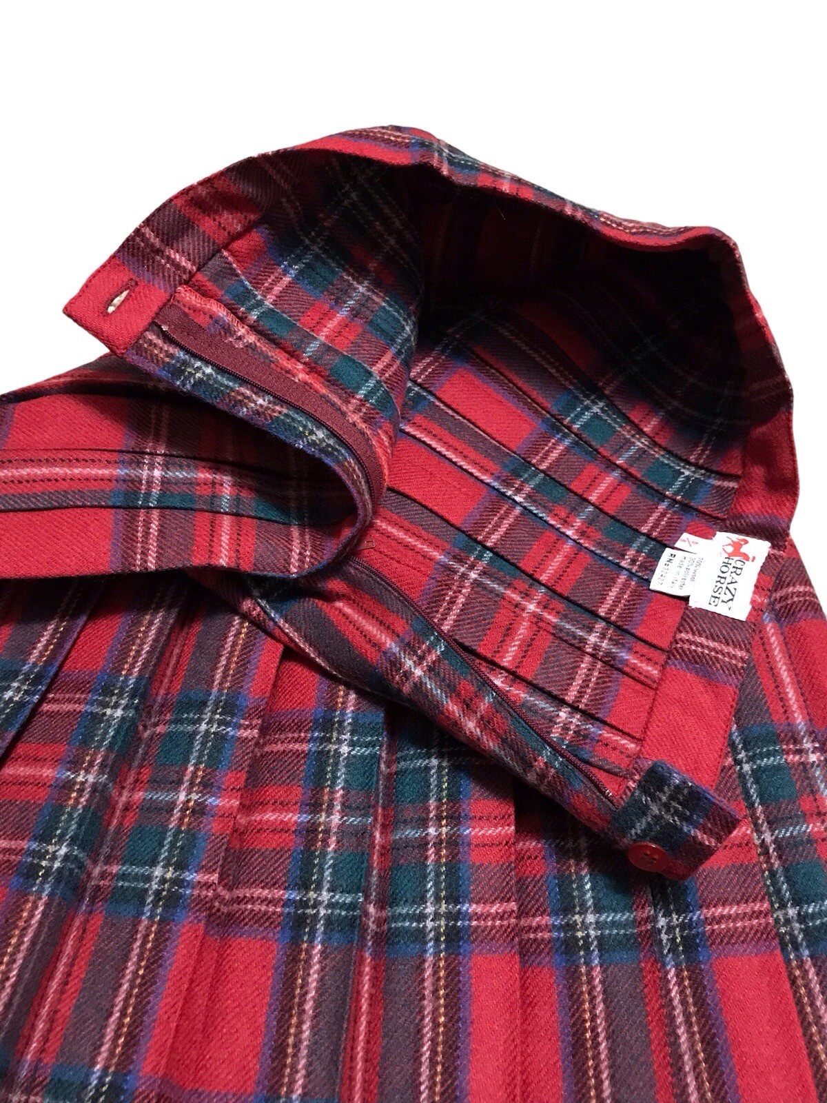 Crazy Horse Vintage A-Line Pleated Midi Skirt Tartan Plaid Size 5/6 Wool Poly