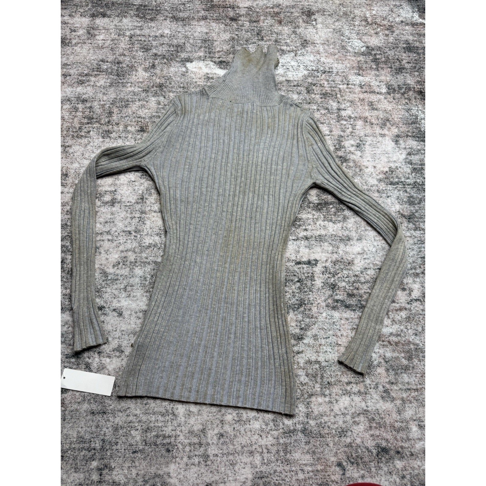 Y2K Vintage Turtleneck Sweater Sz M Grey Gold Rib Knit Pullover Gilmore Girls