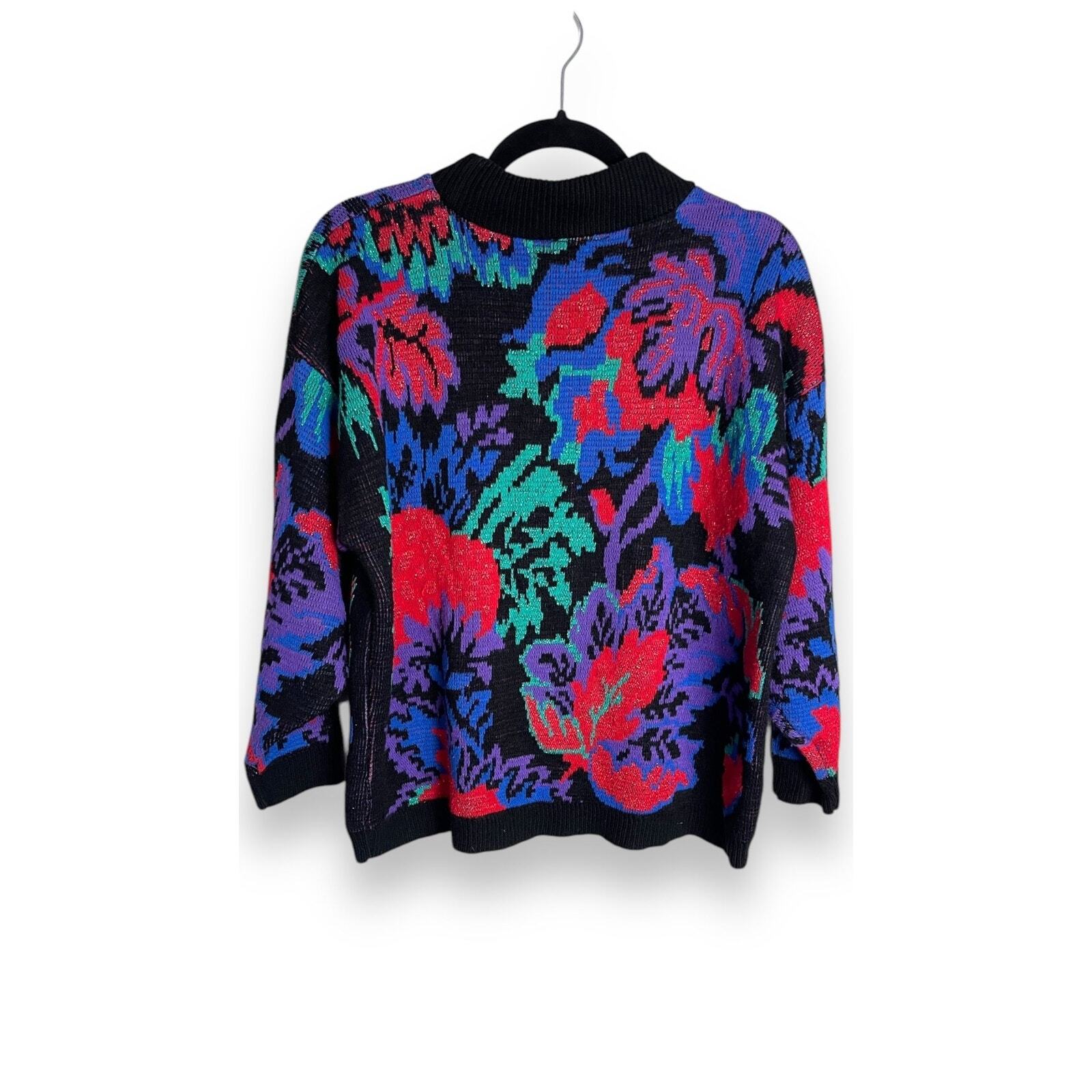 Rose Metallic Pullover Colorful Abstract Sweater Acrylic Statement Bold Crewneck