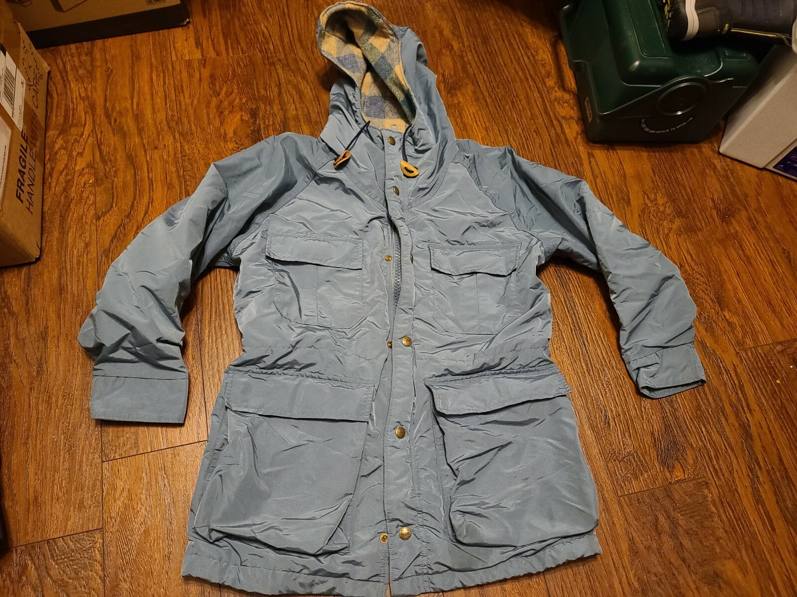 Vintage 80s LL Bean Plaid Wool Lined Baxter State Jacket Small S Womens Hooded