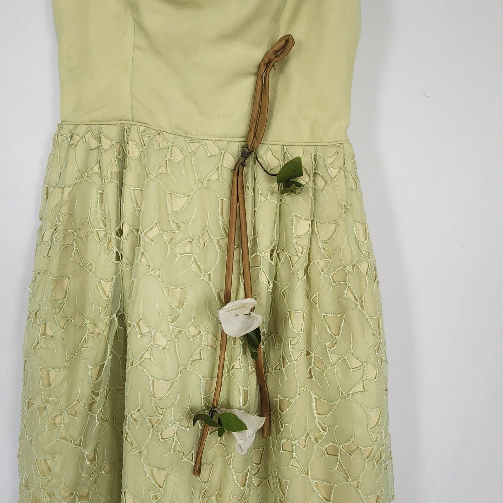 Lemon Lime 50s Cutwork Tea Dress S 3D Flowers Swing Prom Bridesmaid Pinup Swing