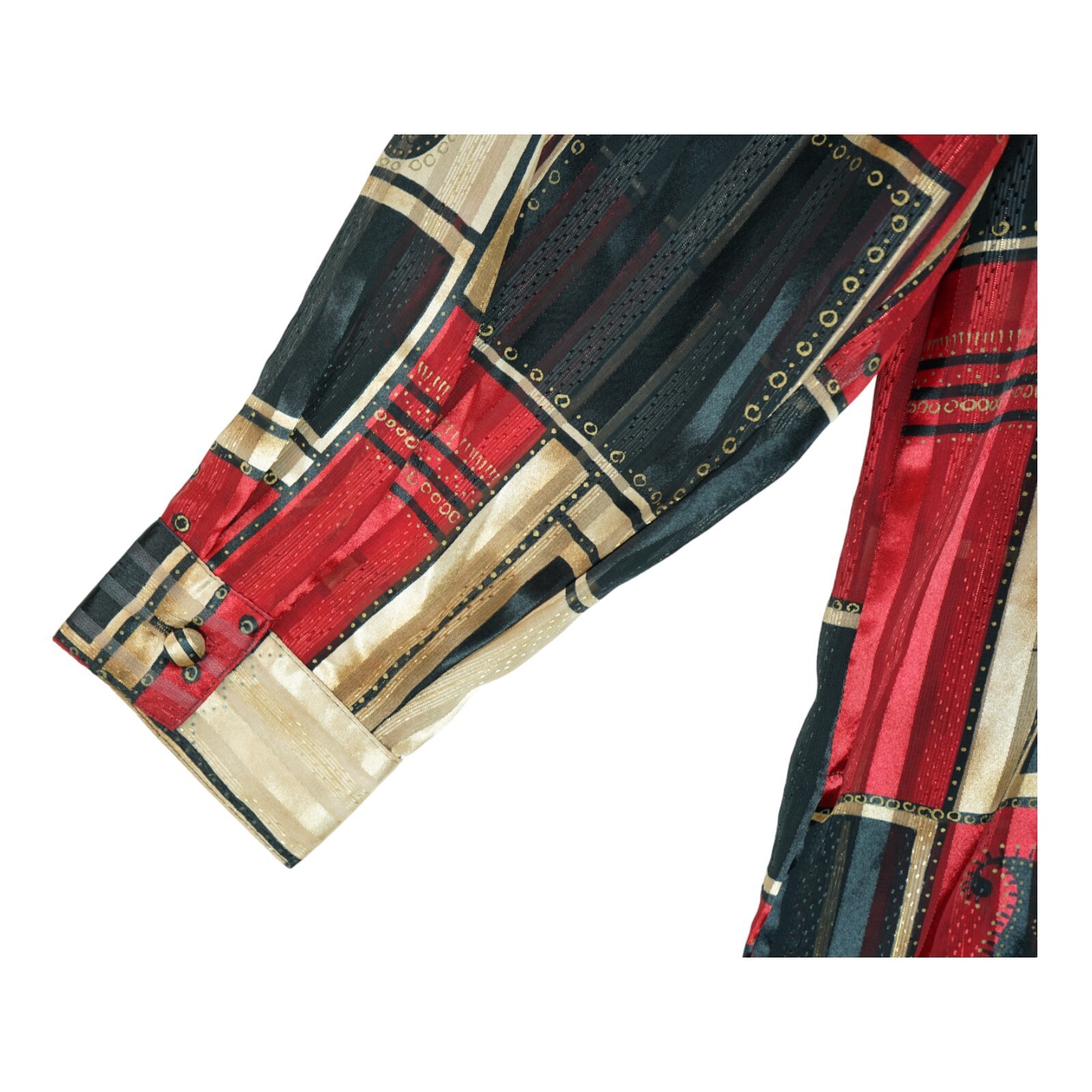 Vintage Dress Shirt Sz 16 Red Black Gold Satin Chiffon Shiny Long Sleeve Blouse