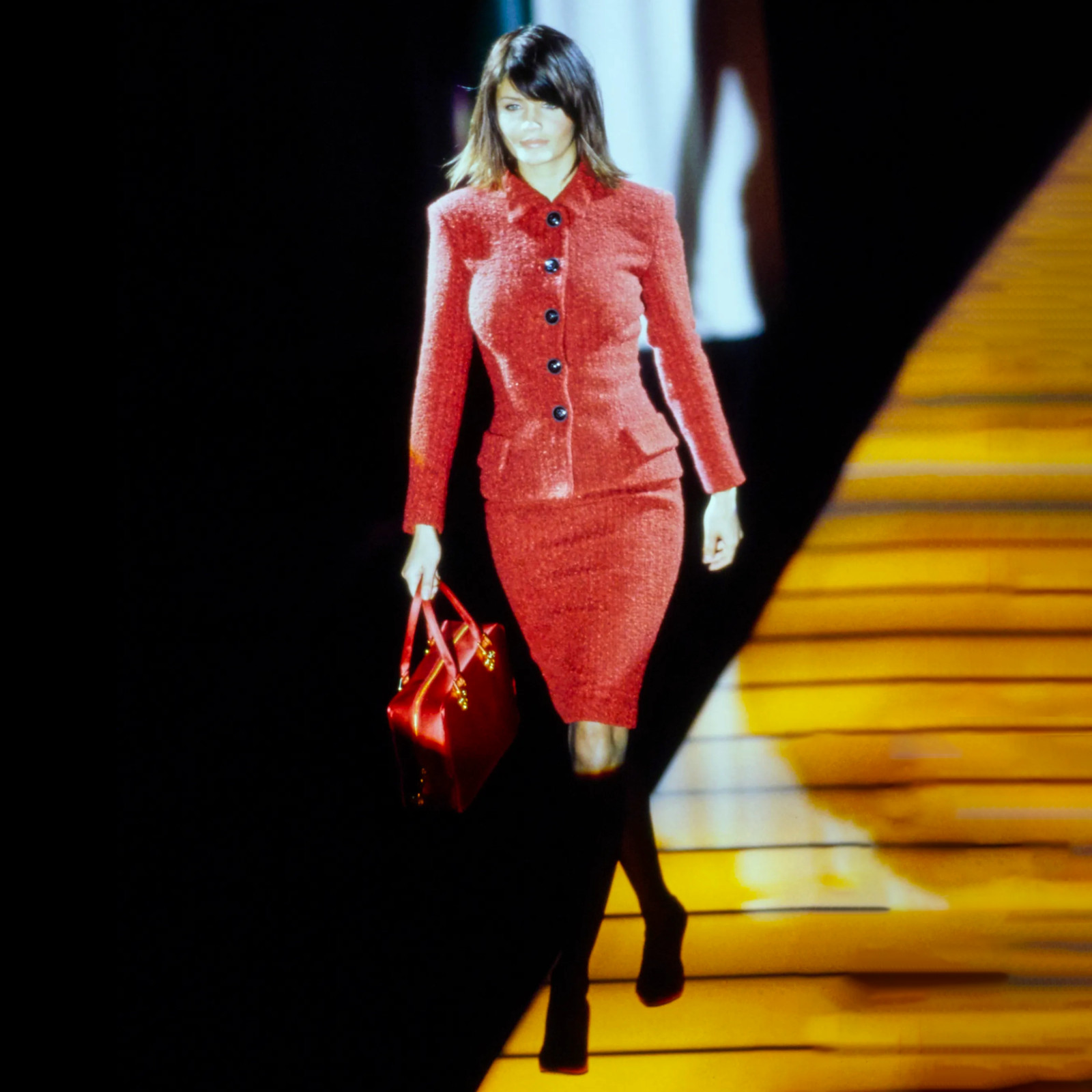 GIANNI VERSACE red wool boucle skirt suit size 42 from F/W 1995/96