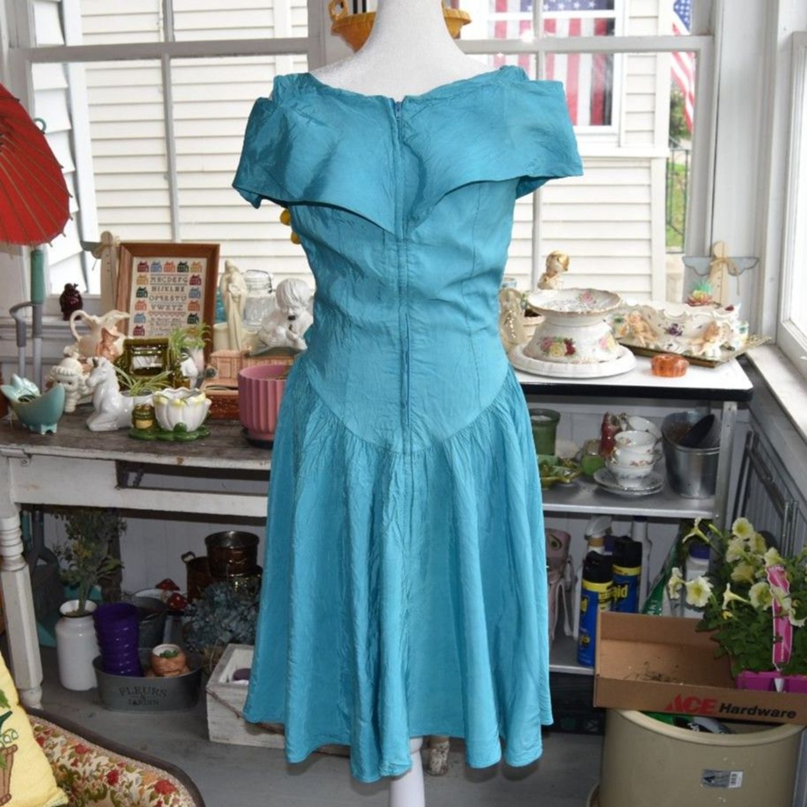 Vintage Dance-Allure Alfred Angelo Turquoise Party Dress ILGWU Made USA Small