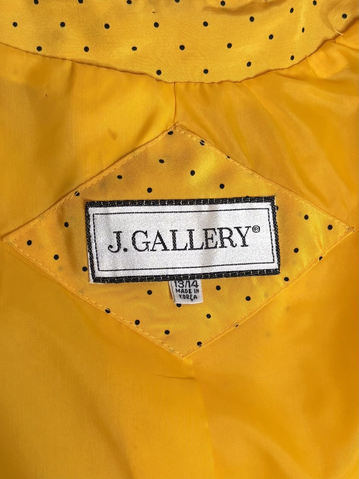 80s J Gallery Yellow Black Polka Dot Trench Coat Pleated Back Size 13/14 Vintage