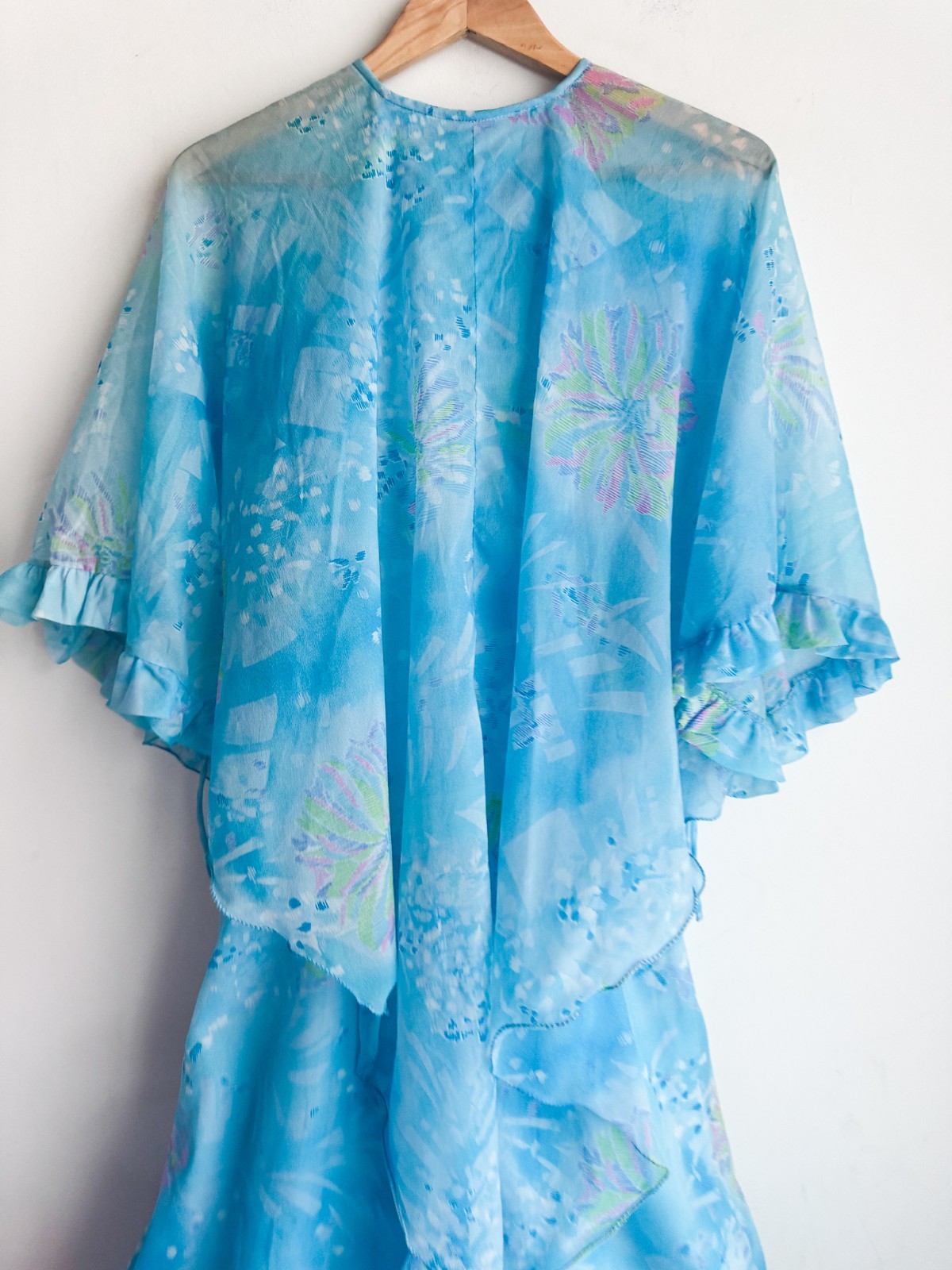 Vintage Sky Blue Maxi Dress With Cape Bodice Modest Mother of Bride Wedding S
