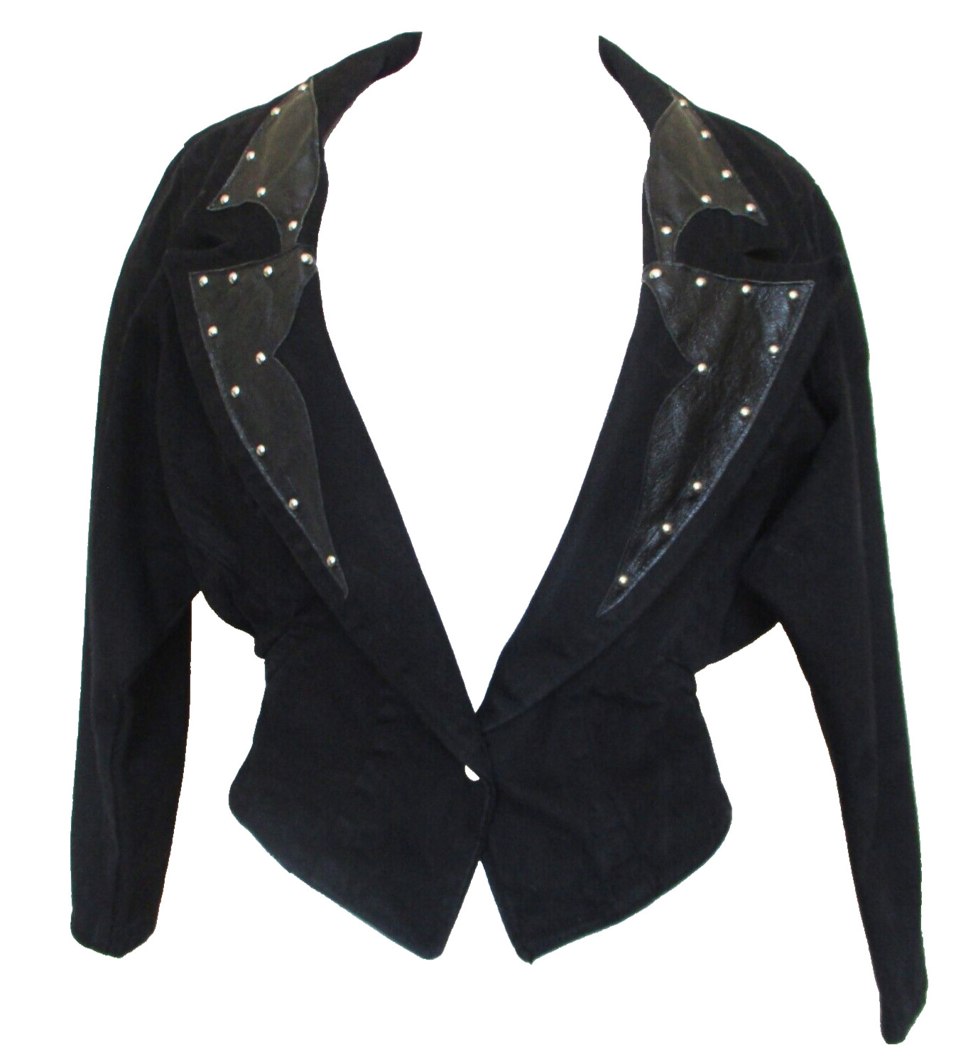 Vintage 1980s Outerwear By Phoenix Jacket Medium Women Black Denim Leather Trim