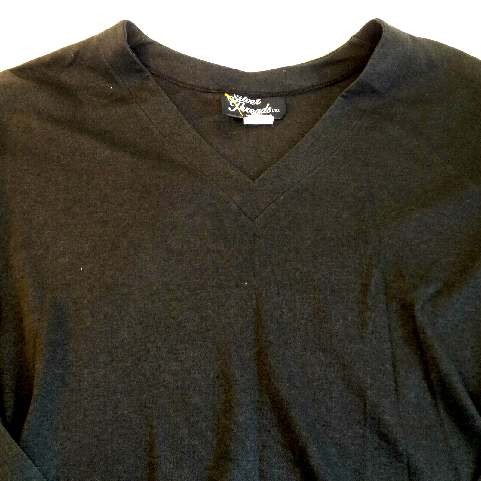 Vintage Silver Threads Ltd Black Long Sleeve Blouse Top size L Made in USA