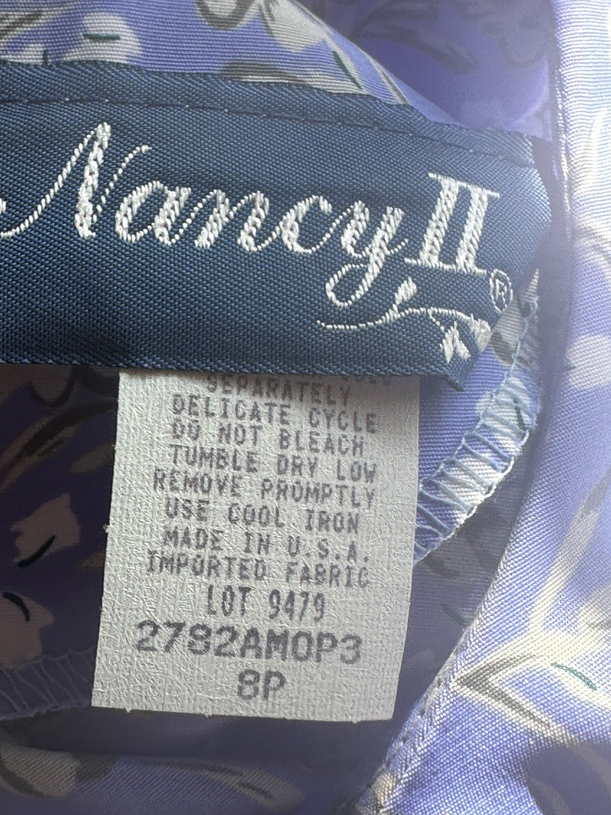 Women’s Vintage Nancy II Blue Floral Belted Dress, 44” Length, Size 8 Petite